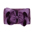 Elastic baby headband with a large dark purple ribbed bow made of soft nylon fabric - Deep Purple (473-040)