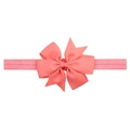 Detail view of coral pink ribbed grosgrain bow and soft elastic baby headband - Coral Pink (15)