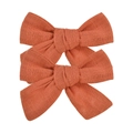Lot de trois barrettes à nœud en tissu de lin terre cuite pour filles au style vintage - Terre Cuite (36)
