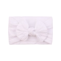 White nylon baby headband featuring a large soft ribbed knit bow decoration - White (42)