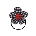 Detail of floral hair tie with black-and-white houndstooth petals and red corduroy center - Houndstooth Red Center Flower (4)