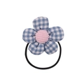 Elastico per capelli bimbi con fiore a quadretti blu e centro rosa a righe sottili - Stile Quadri Blu Bianco (5)