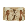 Elastic beige baby headband with large ribbed nylon bow and wide jacquard band - Champagne (835-053)