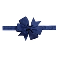 Soft elastic infant headband featuring a navy blue ribbed grosgrain ribbon bow - Navy Blue (1)