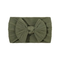 Olive green jacquard cable knit nylon baby headband with a large soft bow detail - Army Green (17)