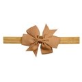 Elastic baby headband with a large layered grosgrain ribbon bow in brown and gold glitter - Tan (Style 2)