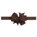 Elastic baby headband with a dark brown grosgrain ribbon bow for infant hair styling - Dark Brown (3)