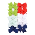 Set of 10 colorful grosgrain ribbon bow hair clips for girls in five vibrant colors - 10-Piece Dark & Macaron Set (10AE)