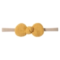Close-up of ginger waffle fabric bow and high-elastic nylon band for infant headband - Ginger Yellow (10)