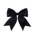 Classic black satin bow hair clip with double-layer design and elegant ribbon tails - Black