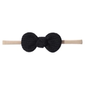 Close-up of black waffle fabric knot bow with beige high-stretch nylon baby headband - Black (4)