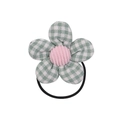 Cute green gingham flower hair tie with pink corduroy center for girls and kids - Green White Plaid Flower (1)