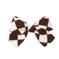 Close-up of brown and white checkered fabric bow hair clip with vintage texture - Brown White Checkerboard Style (18)