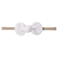 Infant waffle knit headband with white bow and beige elastic band on white background - White (18)