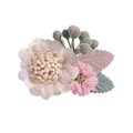 Fermaglio floreale con fiore in tessuto crema, fiorellino rosa e bacche perlate - Stile Bianco Sporco e Rosa (12)