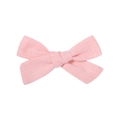 Detailed view of pink linen bow hair clip showing textured fabric and weaving on white background - Light Pink Style (8)