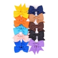 Set of 10 colorful grosgrain ribbon swallowtail bow hair clips on white card display - 10-Piece Classic Colorful Set (10AJ)