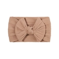 Soft cable-knit nylon baby headband with large jacquard bow in dusty pink color - Dusty Rose (4)