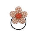 Cute girls hair tie with brown and white gingham flower and orange center detail - Brown White Plaid Flower (10)