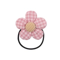 Pink and white checkered fabric flower hair tie for children with black elastic band - Pink White Plaid Fabric (11)