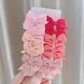 10-piece girls' bow hair clip set in assorted pink and red ribbed ribbon styles - 10-Piece Warm Red Gradient Set (10AP)