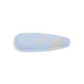 Detail of light blue fabric BB hair clip featuring white floral embroidery and scalloped edges - Aqua Blue Flower Embroidery Style (41)