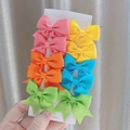 10-piece girls' colorful grosgrain ribbon bow hair clips set on display card - 10-Piece Sweet Macaron Set (10AR)