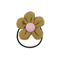 Mustard yellow corduroy flower hair tie with pink center and black elastic band - Mustard Yellow Flower Style (13)