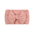 Soft pink cable knit baby headband featuring a large matching bow for infant girls - Soft Pink (8)