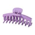 Close-up of matte purple large hair claw clip showing cross-tooth spring grip - Purple