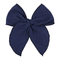 Close-up of a large dark blue linen bow hair clip with detailed edge stitching textures - Deep Blue (78)