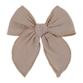 Detailed macro view of retro pink fabric bow hair clip with fine edge stitching texture - Smoky Pink (26)