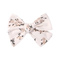 Floral print bow hair clip in cream linen fabric for a minimalist elegant hairstyle - Beige Floral