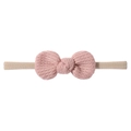 Infant waffle knit headband featuring a pink knotted bow and beige elastic hairband - Pale Pink (16)