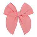 Detail of pink fabric bow hair clip with textured weave and pom-pom trim edge - Bright Pink (18)