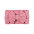 Pink soft nylon headband for baby girls with a large cable knit textured bow detail - Pink (9)