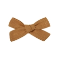 Brown linen fabric bow hair clip for girls with textured handmade knot on white background - Brown Style (2)