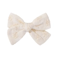 Cute off-white floral bow hair clip for girls made of premium cotton linen fabric - Off-white Embroidered