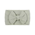 Soft nylon baby headband with knitted bow and cable pattern in light green color - Light Green (15)
