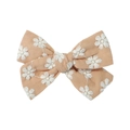 Floral embroidered bow hair clip in apricot fabric with white daisy patterns for girls - Apricot Embroidered