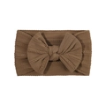 Soft nylon knit baby headband featuring a large bow in deep brown jacquard texture - Brown (13)