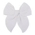Elegant white fabric bow hair clip with textured weave for women's ponytail styles - White (3)
