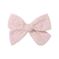 Pink floral embroidery bow hair clip made of linen cotton fabric for girls - Pink Embroidered