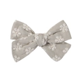 Floral embroidery bow hair clip in grey linen fabric with white daisy patterns - Grey Embroidery