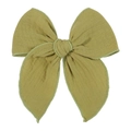 Olive green large bow hair clip with textured linen fabric and handmade knot detail - Olive Green (56)