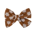 Floral brown bow hair clip with white daisy embroidery for girls in a vintage style - Tan Embroidered