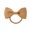 Solid gold-brown bow hair tie with ribbed ribbon texture for cute baby hairstyle - Golden Brown Bow Style (2)