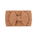 Caramel brown jacquard baby headband featuring a soft knit fabric and large textured bow - Tan (95)