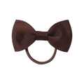 Solid coffee brown grosgrain ribbon bow hair tie with elastic rope for girls - Dark Coffee Bow Style (3)