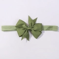 Olive green ribbed ribbon bow headband for babies with ultra-soft elastic fabric band - Olive Green (563)